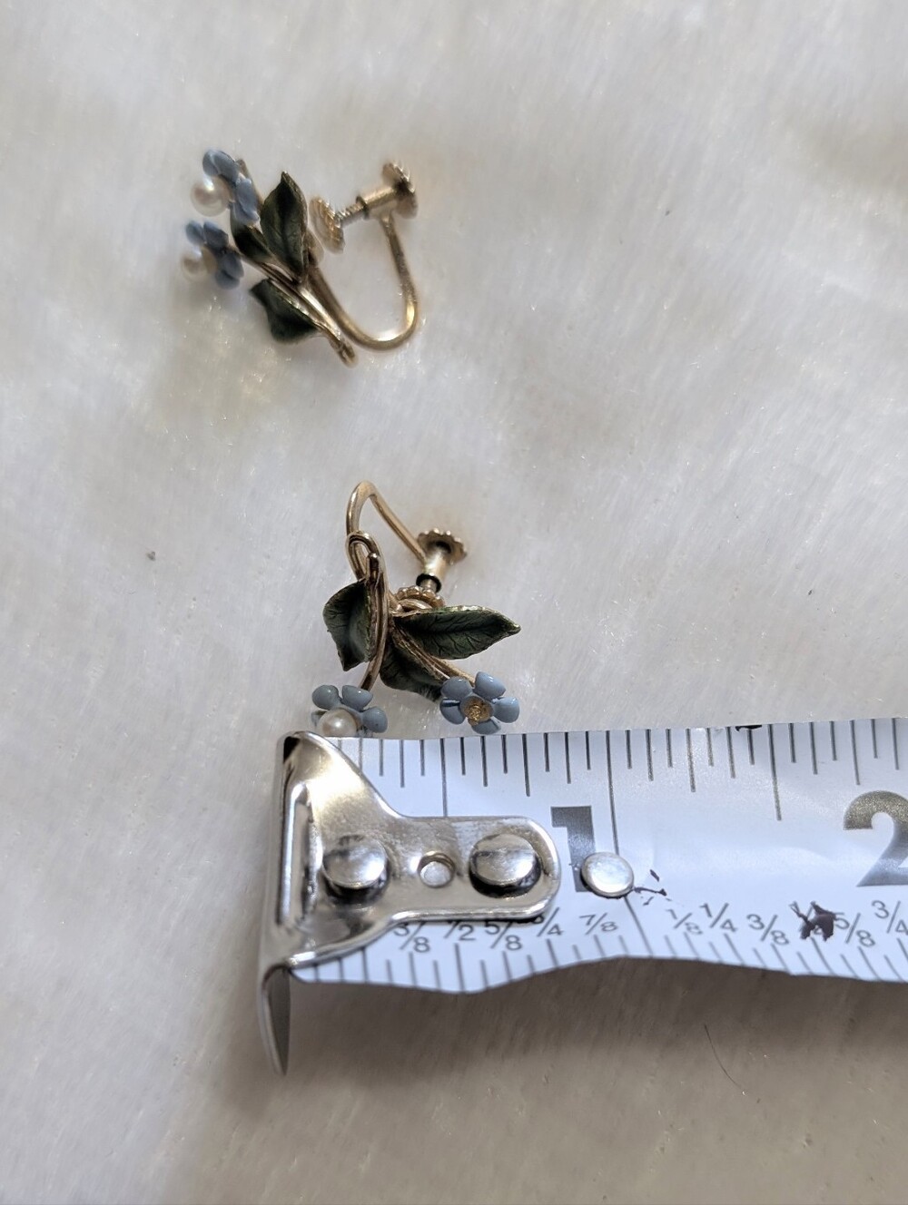 60s Krementz Forget-Me-Not Cultured Pearl Earrings & Pin Brooch Set - Picture 10 of 10